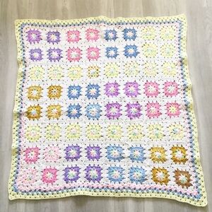 Vintage Baby Afgan Flower Blanket Knit Crochet